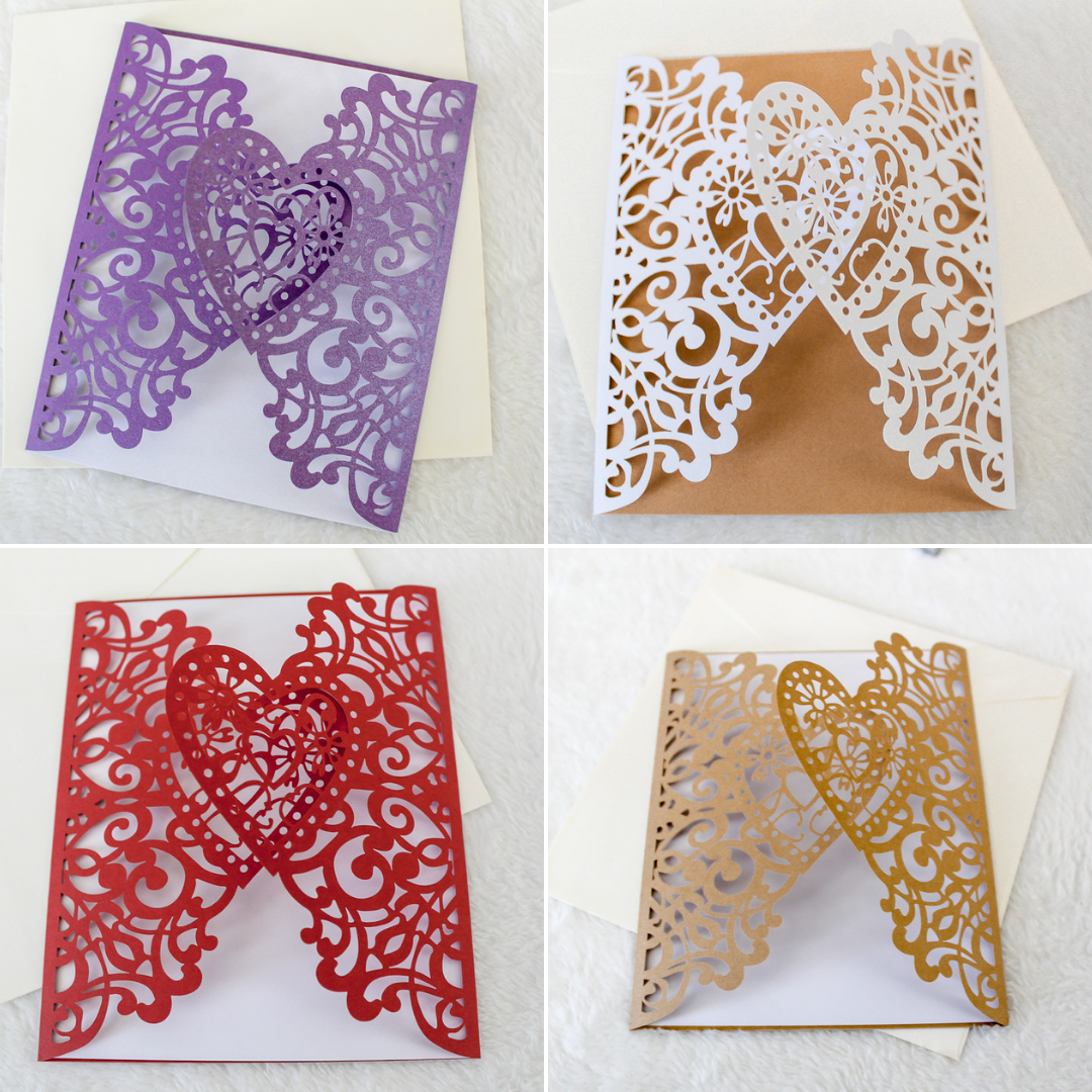 Heart Laser-cut Stationery with FREE envelope seals (set of 4)