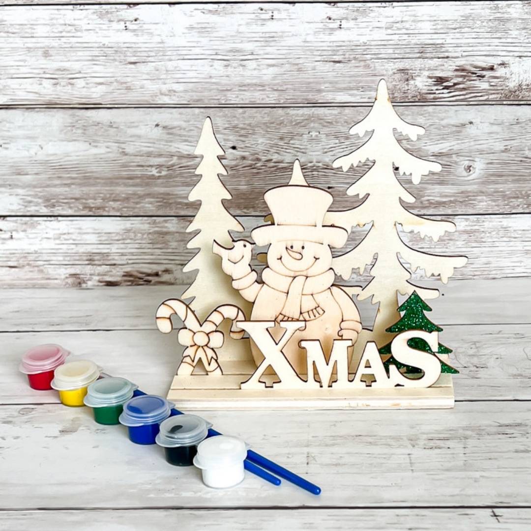 3d wood christmas craft kit snowman